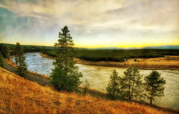 Grass, landscape, nature, Park, river, HDR, USA, Wyoming