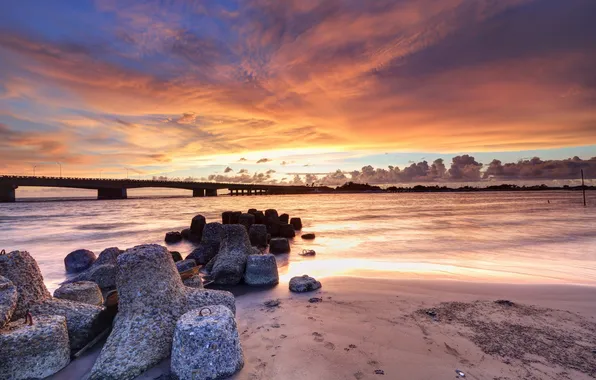 Picture landscape, sunset, bridge, river