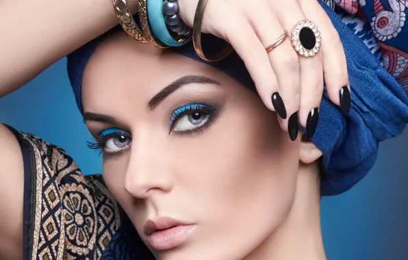 Girl, decoration, eyelashes, style, hands, makeup, ring, bracelet