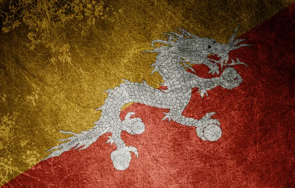 Picture dragon, flag, Bhutan