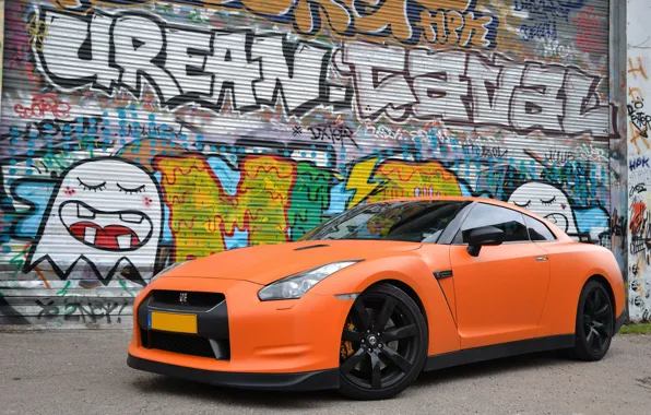 Picture nissan, graffiti, gtr, matte, ornge