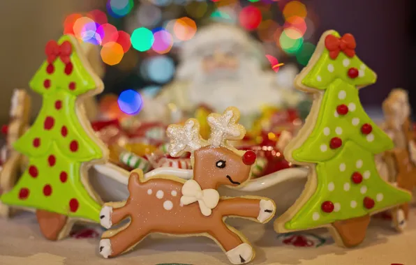 Holiday, deer, cookies, Christmas, New year, figures, dessert, Christmas decorations