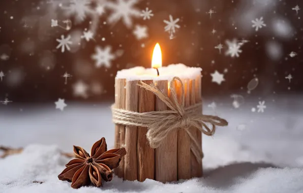 Winter, snow, snowflakes, flame, candle, Christmas, New year, snowfall