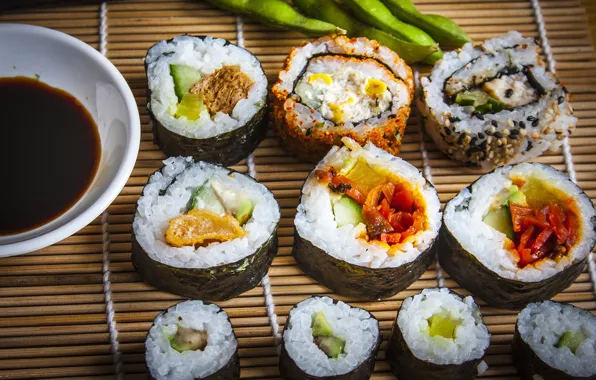 Fish, sauce, sushi