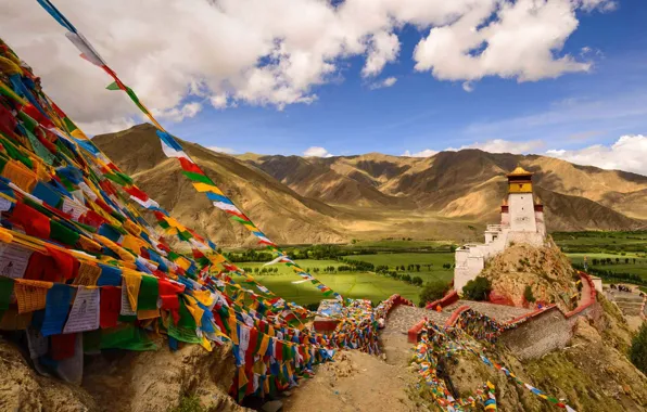 Mountains, tower, China, Tibet, Palace, Yungbulakang Palace