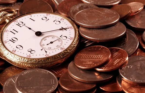 Picture time, watch, figures, coins, number
