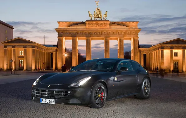 Picture black, coupe, pavers, columns, ferrari, Ferrari