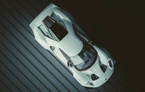 Ford, Auto, White, Machine, Ford GT, The view from the top, Supercar, Rendering