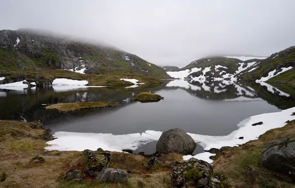 Picture mountains, lake, stones