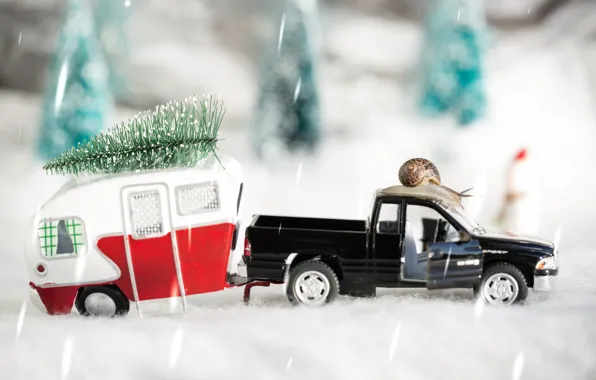 Winter, machine, macro, snow, holiday, toy, the game, new year