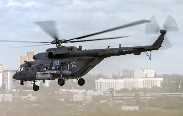 Helicopter, flies, Mi-8, Mi-8, The Russian air force, Mi-8AMTSH, `Terminator`, The Mil Mi-8AMTSh `Terminator`