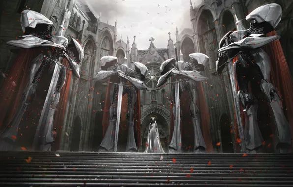 Picture bird, building, stage, The White Queen and Knights of Round, MILKY OVERLOAD ARTBOOK