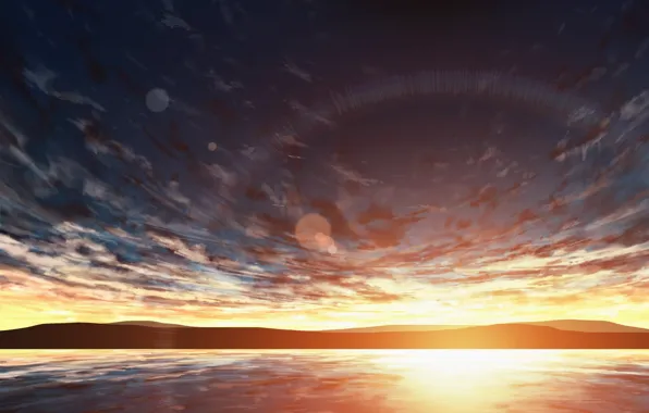 Sea, the sky, the sun, sunset