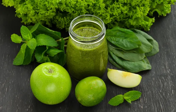 Apple, Bank, lime, drink, vegetables, fresh, smoothies, spinach