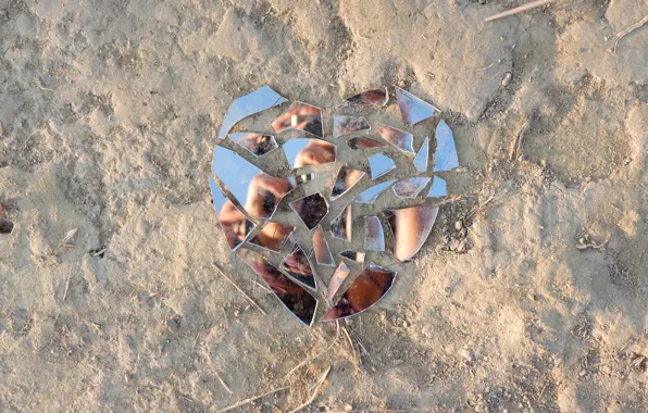 The sky, fragments, reflection, earth, heart, mirror, horror, art