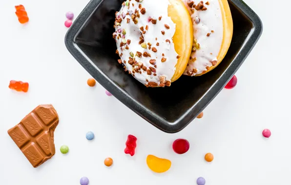 Donuts, dessert, sweet, chocolate, glaze, doughnut