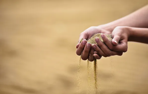 Girl, desert, woman, sand, hands, time, trough