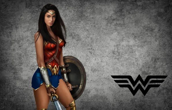 Girl, fantasy, art, movie, brunette, wonder woman, pose, celebrity