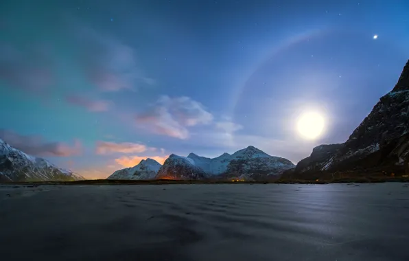Picture winter, sand, beach, clouds, light, mountains, Norway