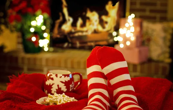 Picture winter, light, red, lights, comfort, heat, flame, holiday