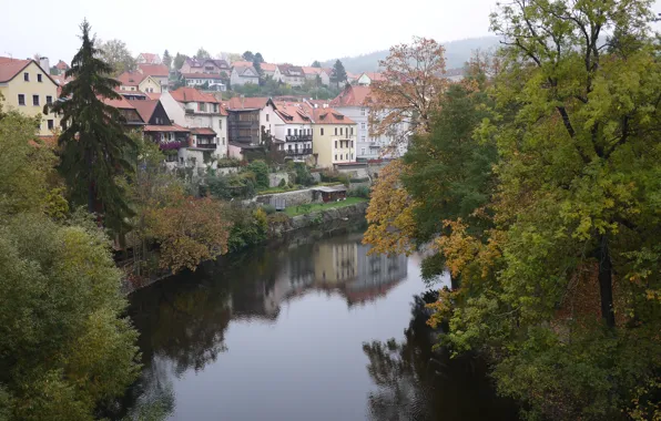 Autumn, trees, nature, city, the city, river, Prague, Czech Republic