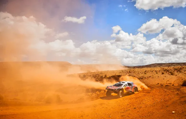 The sky, Sand, 2008, Dust, Sport, Speed, Race, Peugeot