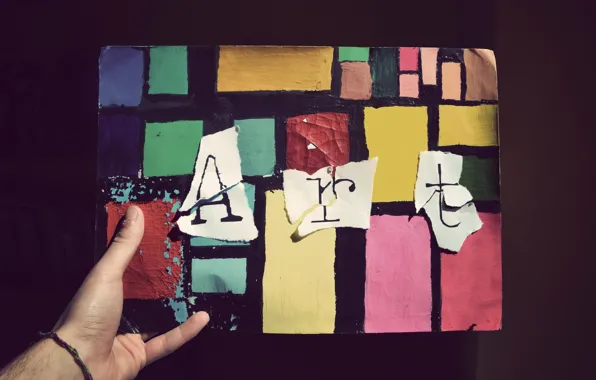 Abstraction, paper, letters, the dark background, the inscription, figure, hand, texture