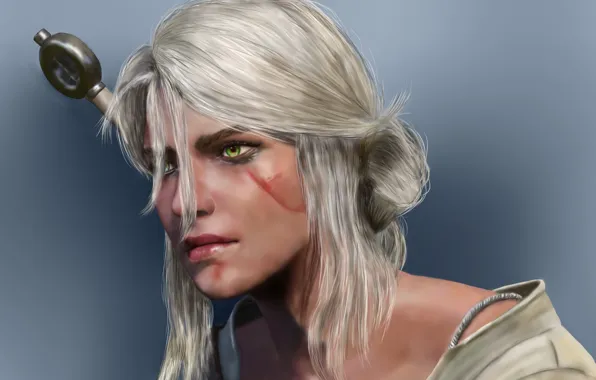 Picture look, weapons, scar, green eyes, Ciri, Witcher 3: Wild Hunt, Cirilla, Ciri