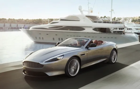 Girl, background, Aston Martin, yacht, DB9, convertible, promenade, the front