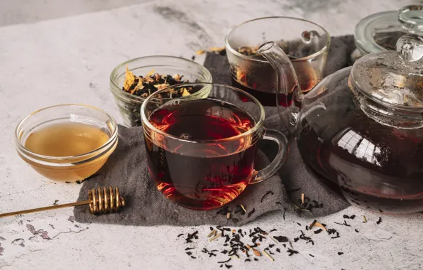 Tea, kettle, honey, Cup