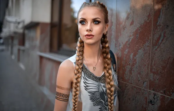 Decoration, street, model, portrait, makeup, Mike, hairstyle, blonde