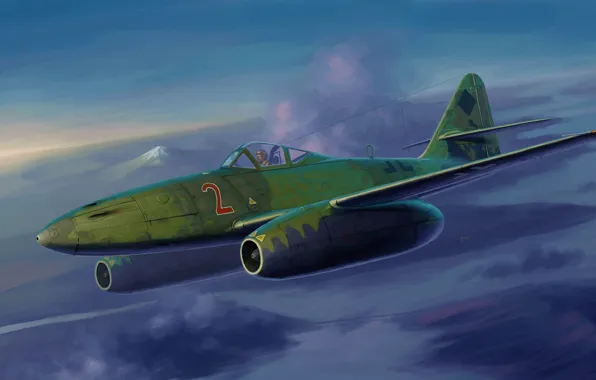 The sky, figure, fighter, Messerschmitt, jet, The second world war, German, Me.262 A-1a