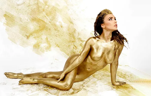 Gold, singer, nude, look, body art, Olga Seryabkina, light background