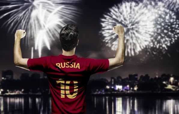 Picture salute, form, Russia, player, team, football, player, fireworks