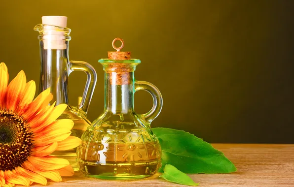 Picture sheet, table, oil, sunflower, bottle
