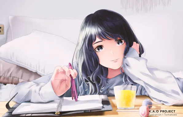 Girl, glass, Notepad