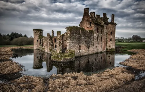 Castle, ruins, Scotland, Caerlaverock Castle