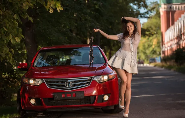 Road, greens, look, girl, dress, linen, Honda, Erotic
