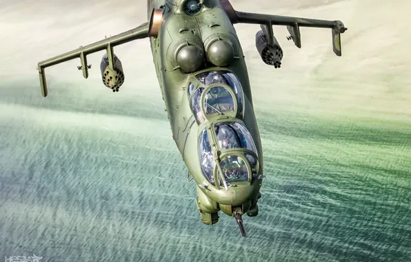 Picture Sea, Mi-24, Pilot, Attack helicopter, Cockpit, Polish air force, HESJA Air-Art Photography