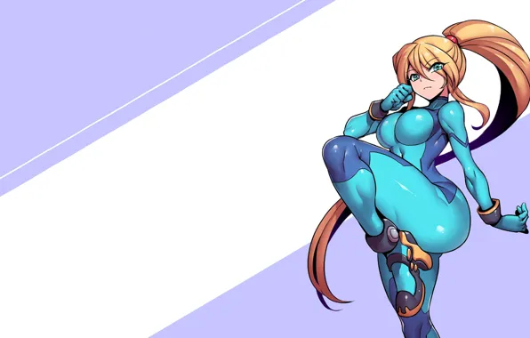 Ass, long hair, blue eyes, ponytail, blonde, big boobs, Samus Aran, thighs