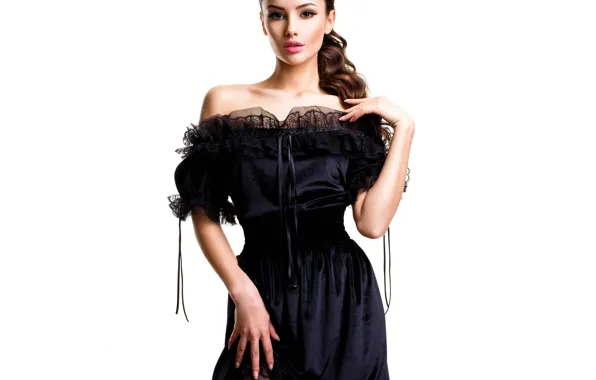 Sexy, girls, Posing, Black Dress, Young, Beautiful Face