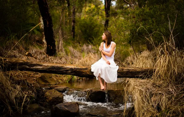 Forest, girl, river