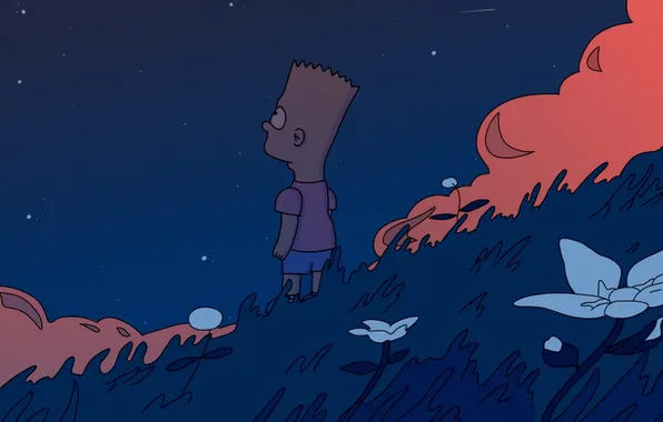 Flowers, clouds, stars, The Simpsons, Bart Simpson, LoFi