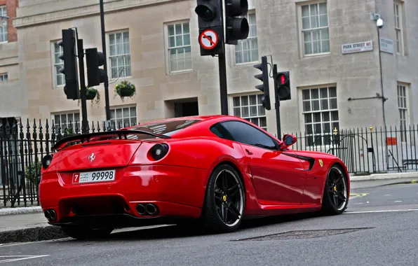 Red, the city, supercar, ferrari, Ferrari, 599 GTO