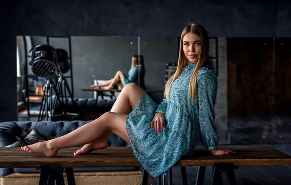 LOOK, REFLECTION, SOFA, TABLE, LANTERN, SUNDRESS, photographer Alexander Pavlyuk, MIRRORS