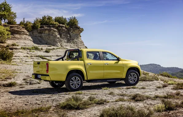 Yellow, Mercedes-Benz, the roads, pickup, 2017, X-Class, the highlands