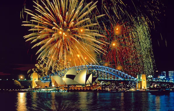Night, holiday, salute, Sydney, fireworks, Australia