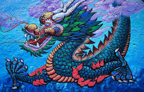 The sky, mustache, flame, dragon, China, picture, teeth, paws