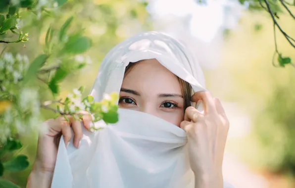 Look, girl, face, shawl