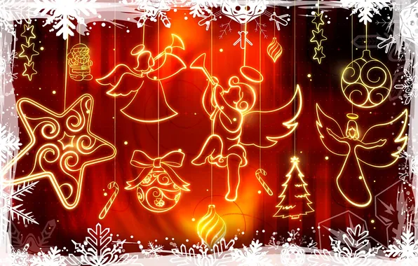Stars, balls, light, decoration, angels, tree, figures